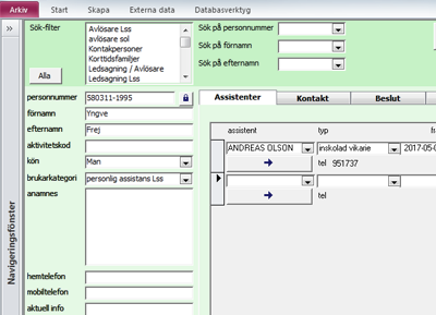 Personliga assistenter, databas